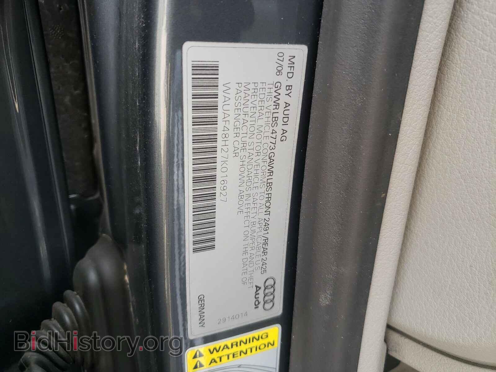 2007 AUDI A4 - VIN: WAUAF48H27K016927 - Фото 10