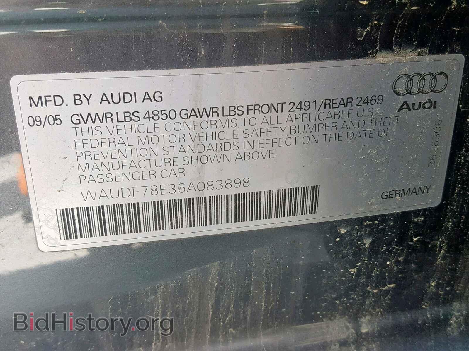 2006 AUDI A4 - VIN: WAUDF78E36A083898 - Фото 10
