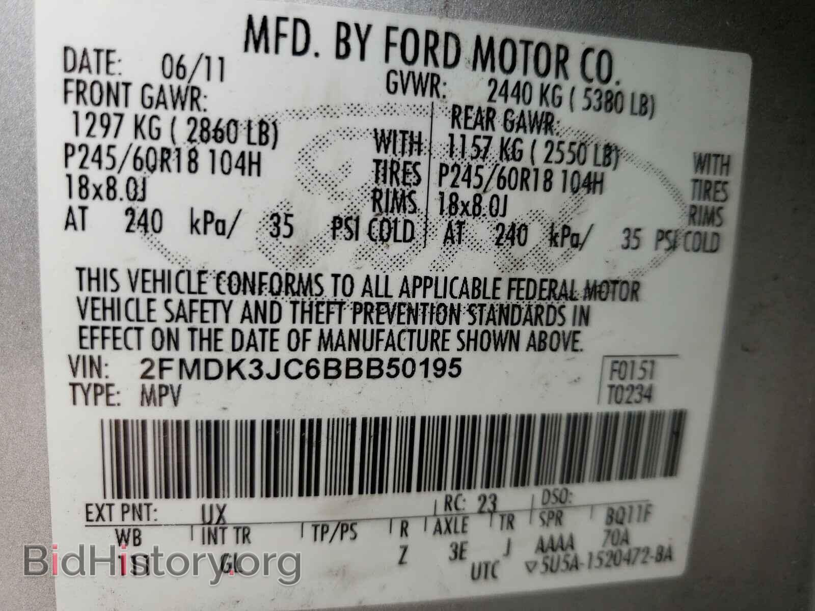 2011 FORD EDGE - VIN: 2FMDK3JC6BBB50195 - Фото 10