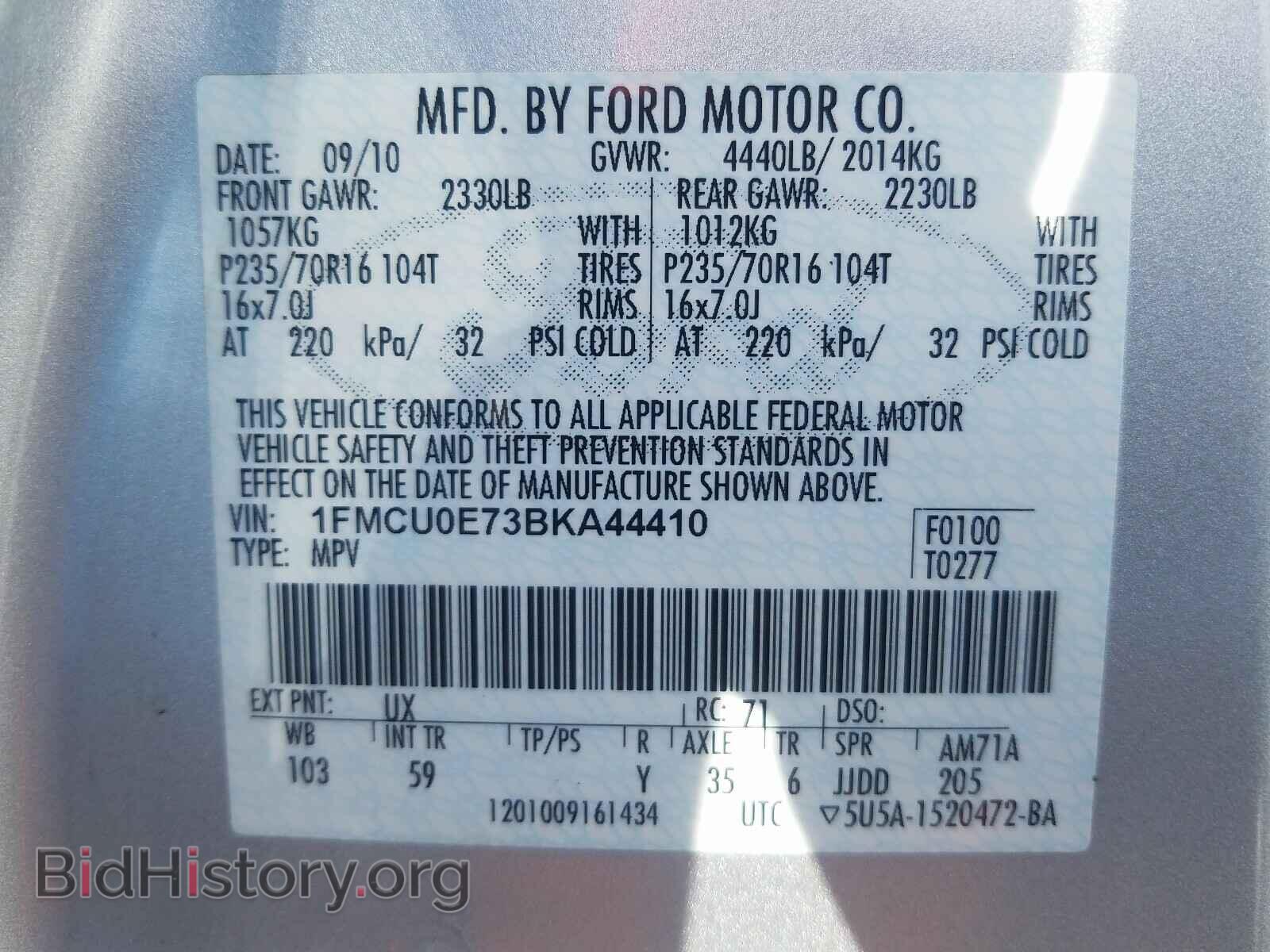 2011 FORD ESCAPE - VIN: 1FMCU0E73BKA44410 - Фото 10