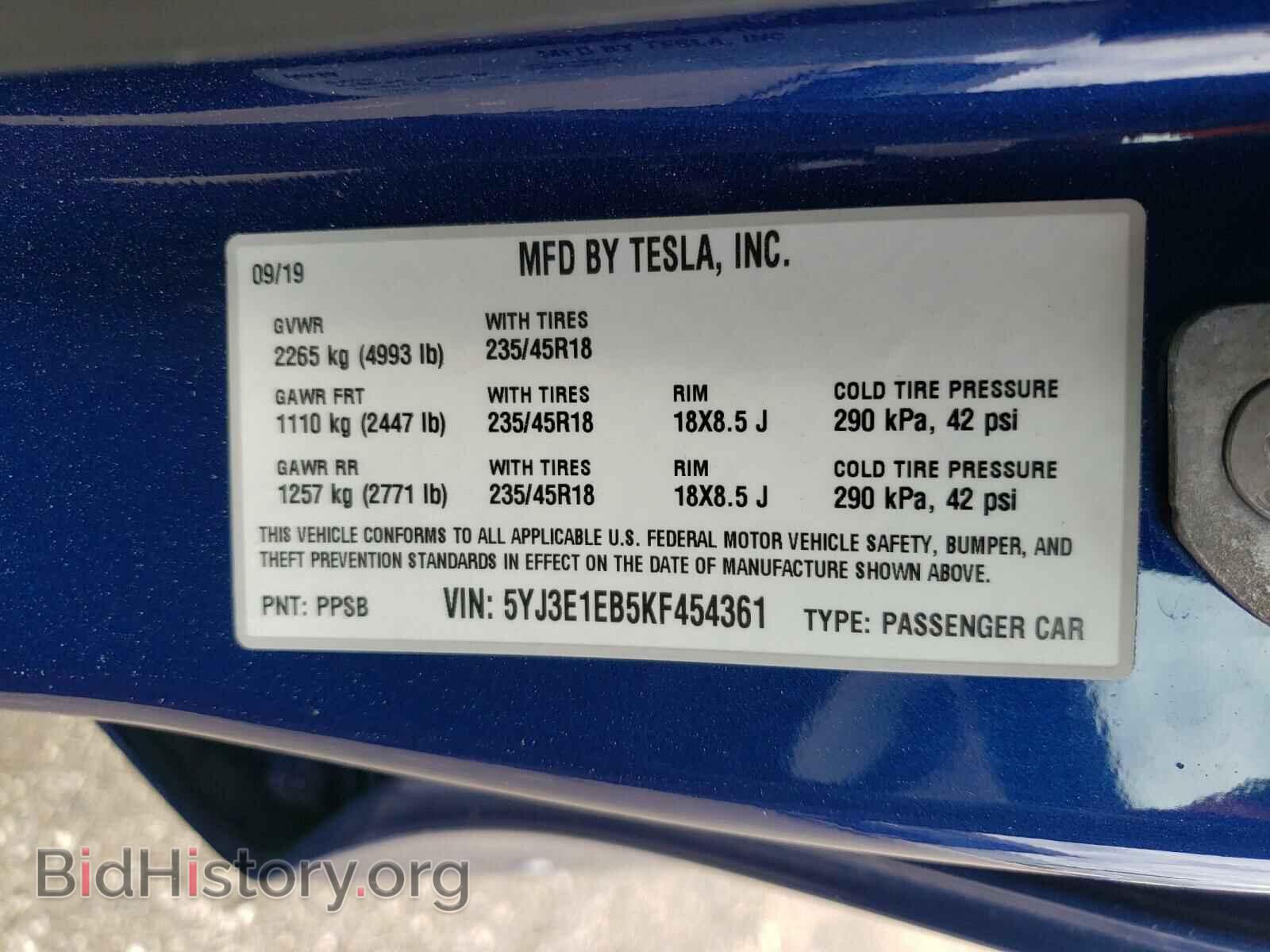 2019 TESLA MODEL 3 - VIN: 5YJ3E1EB5KF454361 - Photo 10