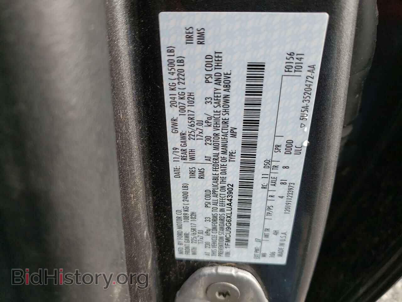 2020 FORD ESCAPE - VIN: 1FMCU9G6XLUA43902 - Photo 12