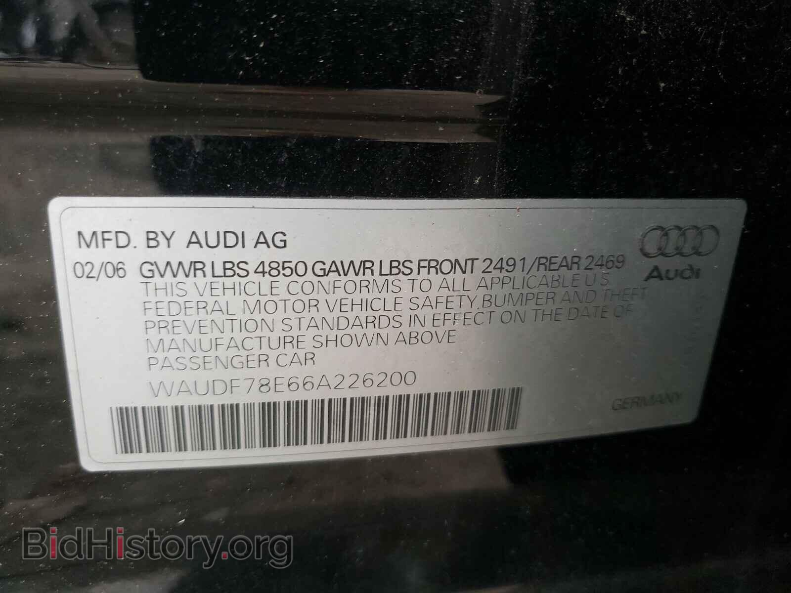 2006 AUDI A4 - VIN: WAUDF78E66A226200 - Фото 10