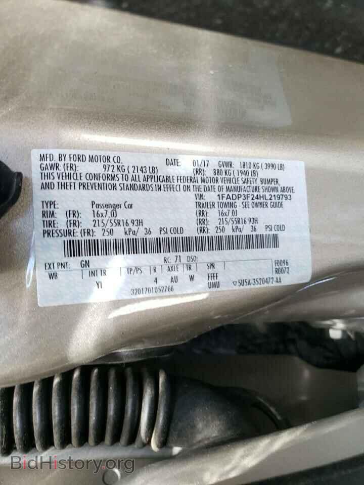 2017 FORD FOCUS - VIN: 1FADP3F24HL219793 - Фото 10