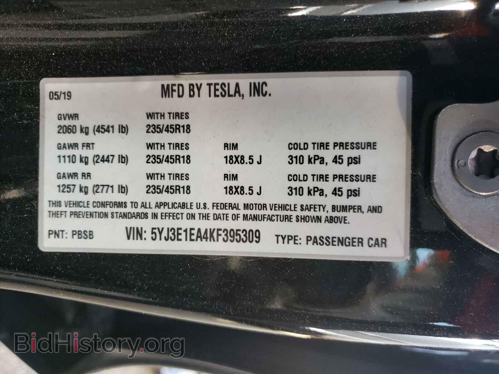2019 TESLA MODEL 3 - VIN: 5YJ3E1EA4KF395309 - Фото 10