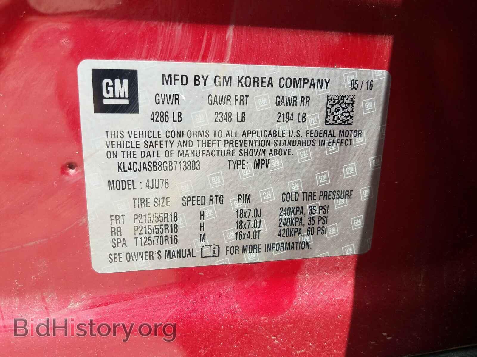 2016 BUICK ENCORE - VIN: KL4CJASB8GB713803 - Фото 10