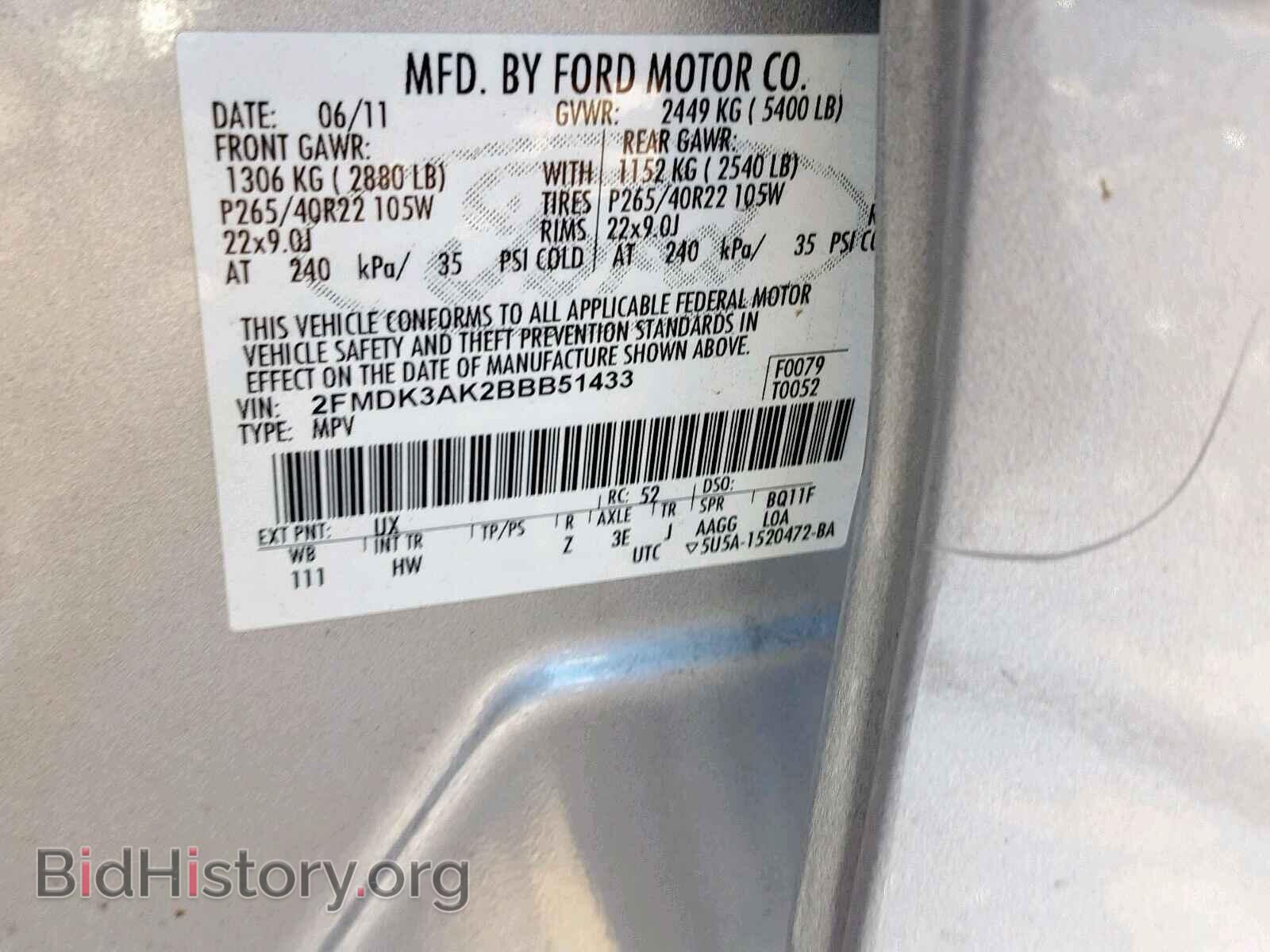 2011 FORD EDGE - VIN: 2FMDK3AK2BBB51433 - Фото 10
