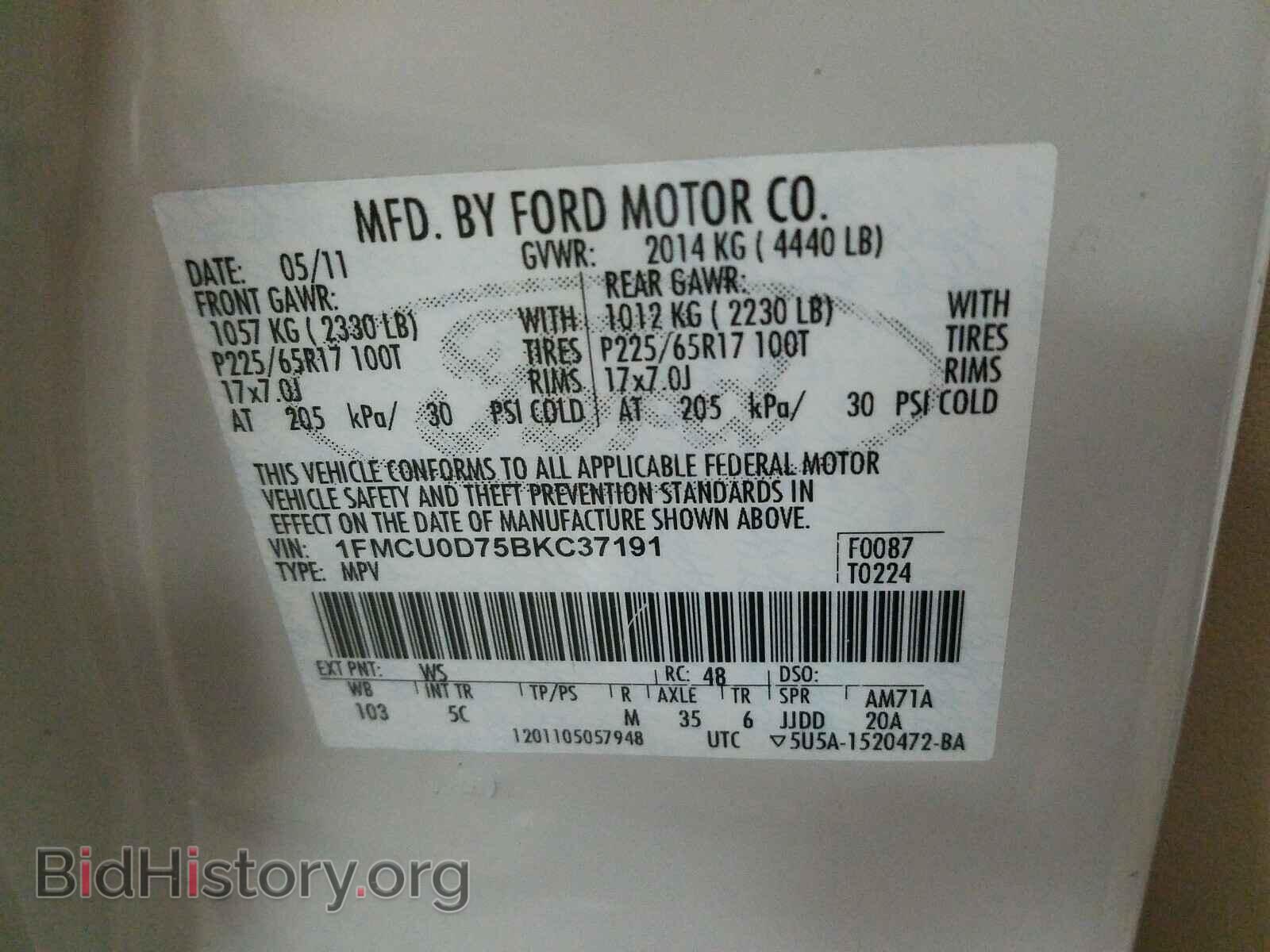 2011 FORD ESCAPE - VIN: 1FMCU0D75BKC37191 - Фото 10