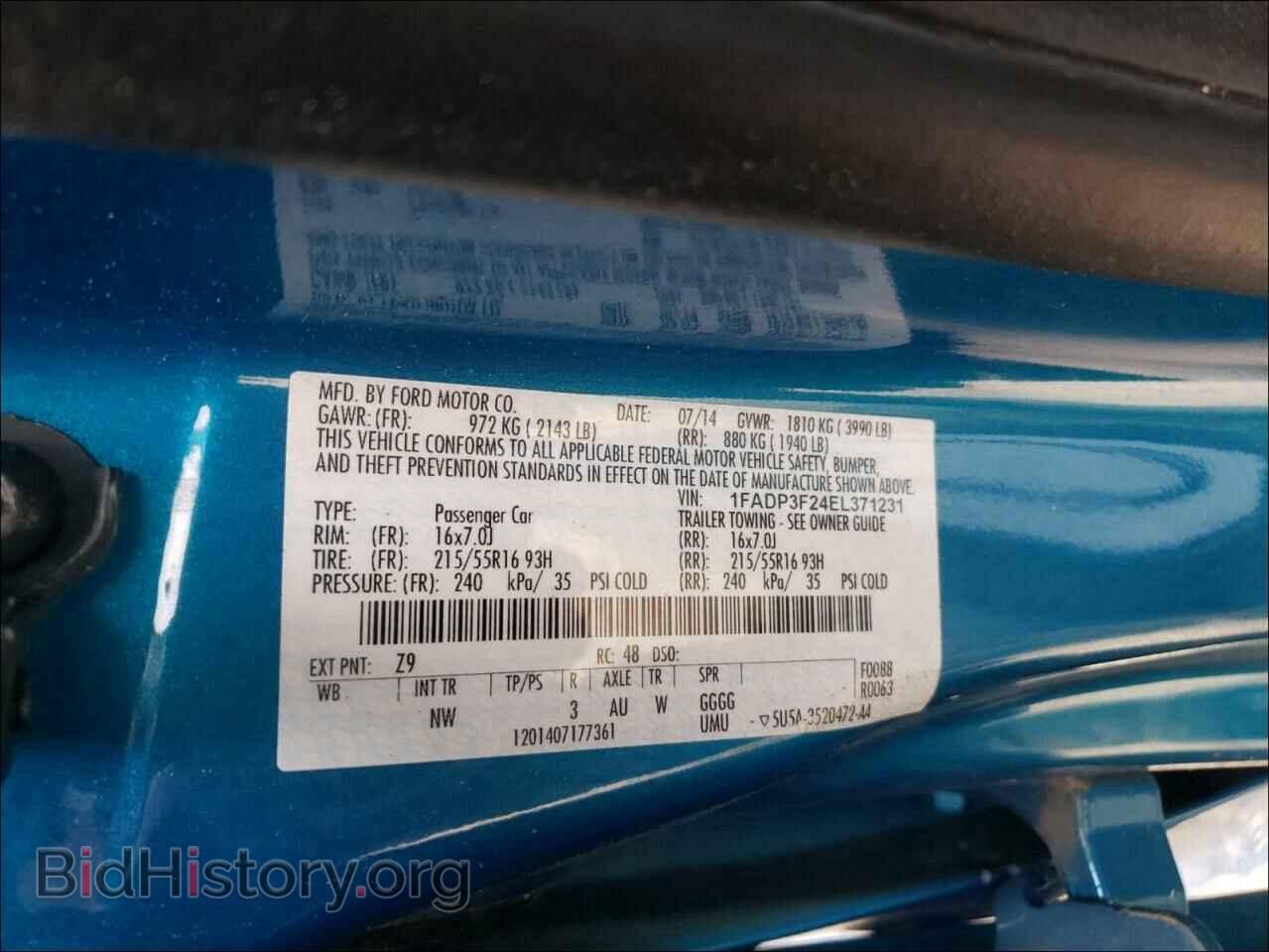 2014 FORD FOCUS - VIN: 1FADP3F24EL371231 - Фото 10
