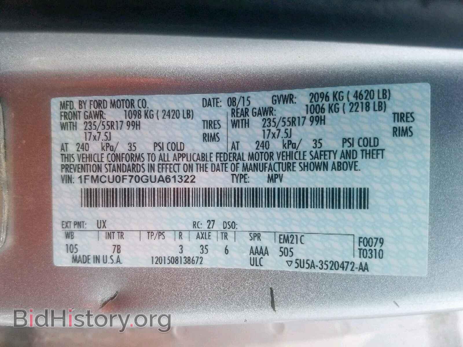 2016 FORD ESCAPE S - VIN: 1FMCU0F70GUA61322 - Фото 10