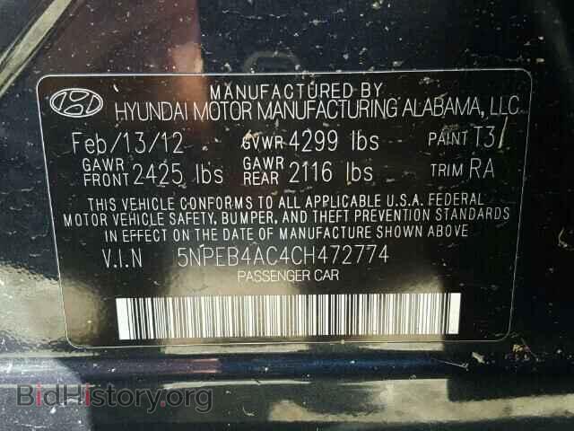 2012 HYUNDAI SONATA - VIN: 5NPEB4AC4CH472774 - Photo 10
