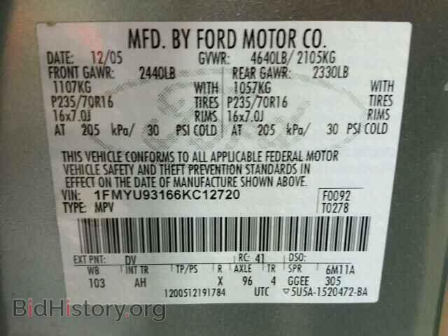 2006 FORD ESCAPE - VIN: 1FMYU93166KC12720 - Фото 10