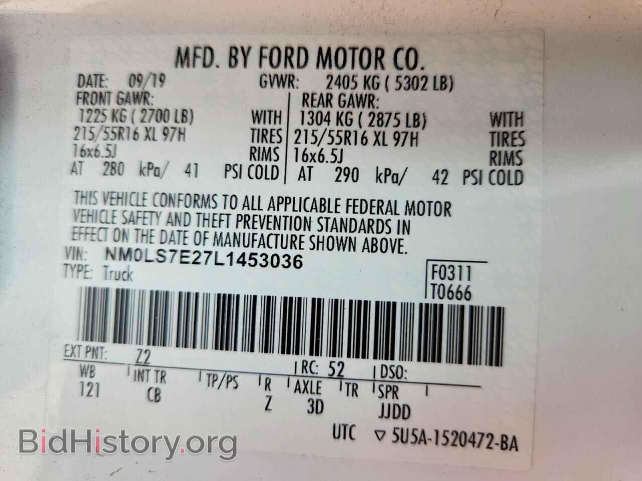 2020 FORD TRANSIT - VIN: NM0LS7E27L1453036 - Фото 13