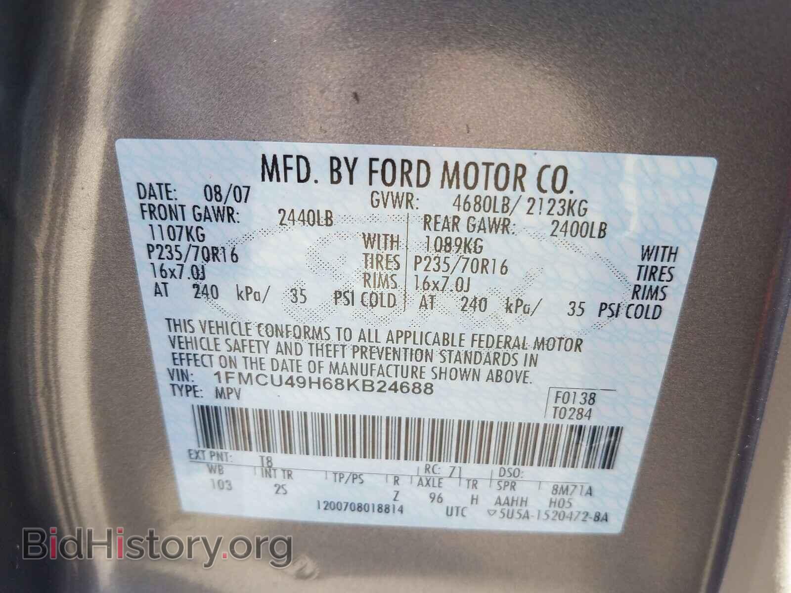 2008 FORD ESCAPE - VIN: 1FMCU49H68KB24688 - Фото 10