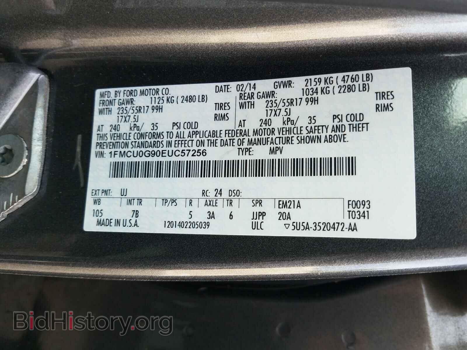 2014 FORD ESCAPE - VIN: 1FMCU0G90EUC57256 - Фото 10