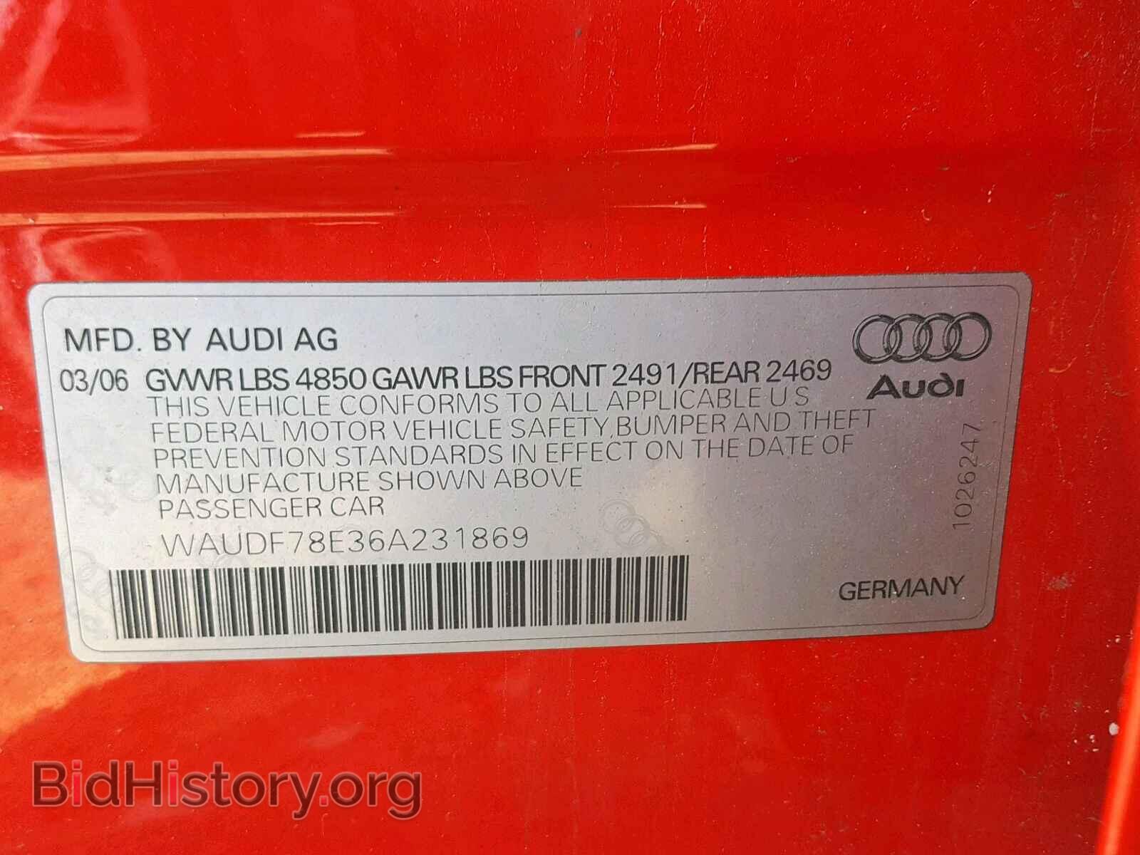2006 AUDI A4 - VIN: WAUDF78E36A231869 - Фото 10