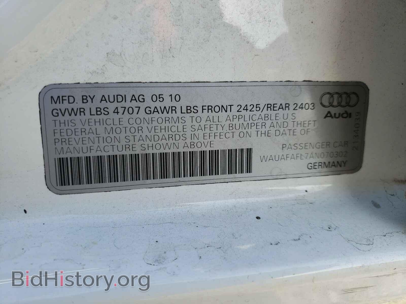 2010 AUDI A4 - VIN: WAUAFAFL7AN070302 - Фото 10