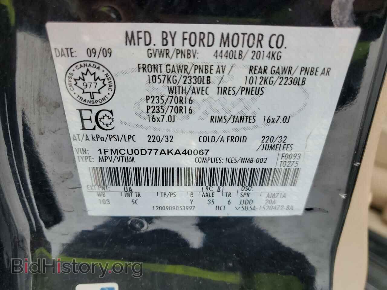 2010 FORD ESCAPE - VIN: 1FMCU0D77AKA40067 - Фото 14