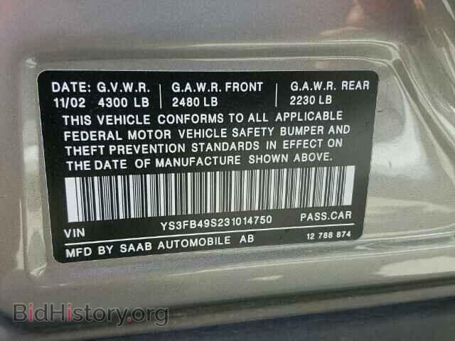 2003 SAAB 9 3 - VIN: YS3FB49S231014750 - Фото 10