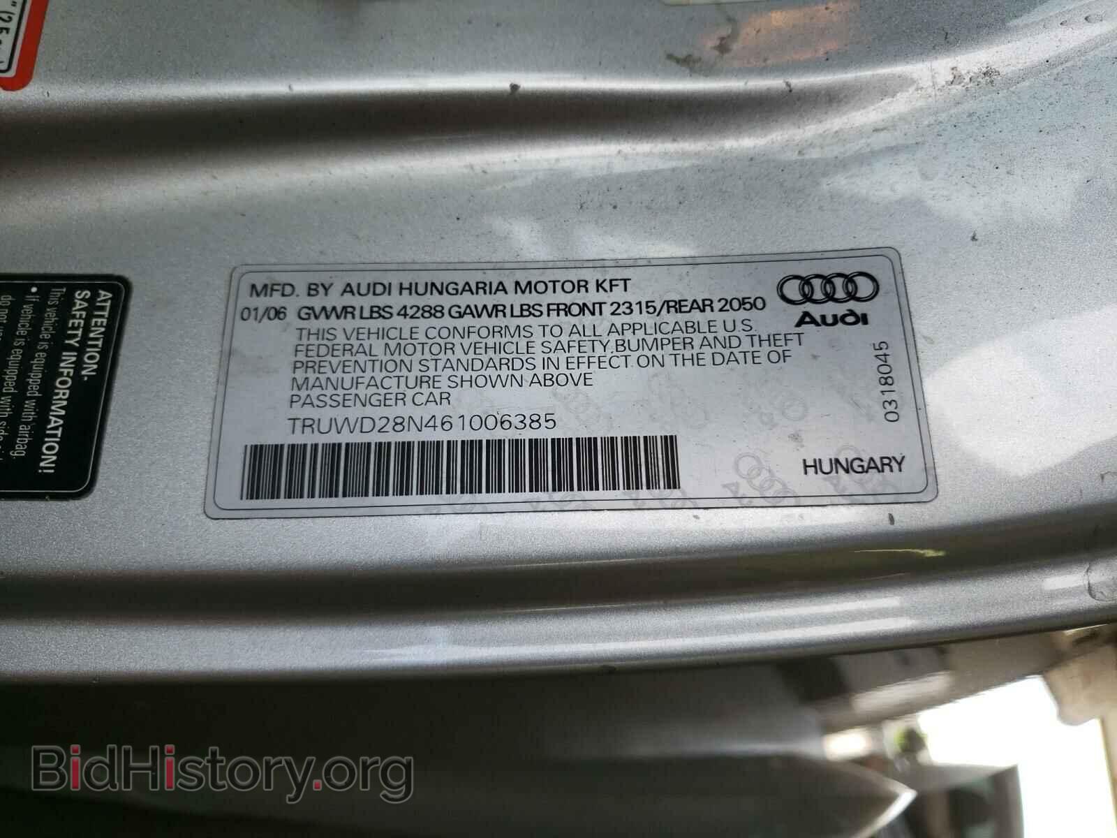 2006 AUDI TT - VIN: TRUWD28N461006385 - Фото 10