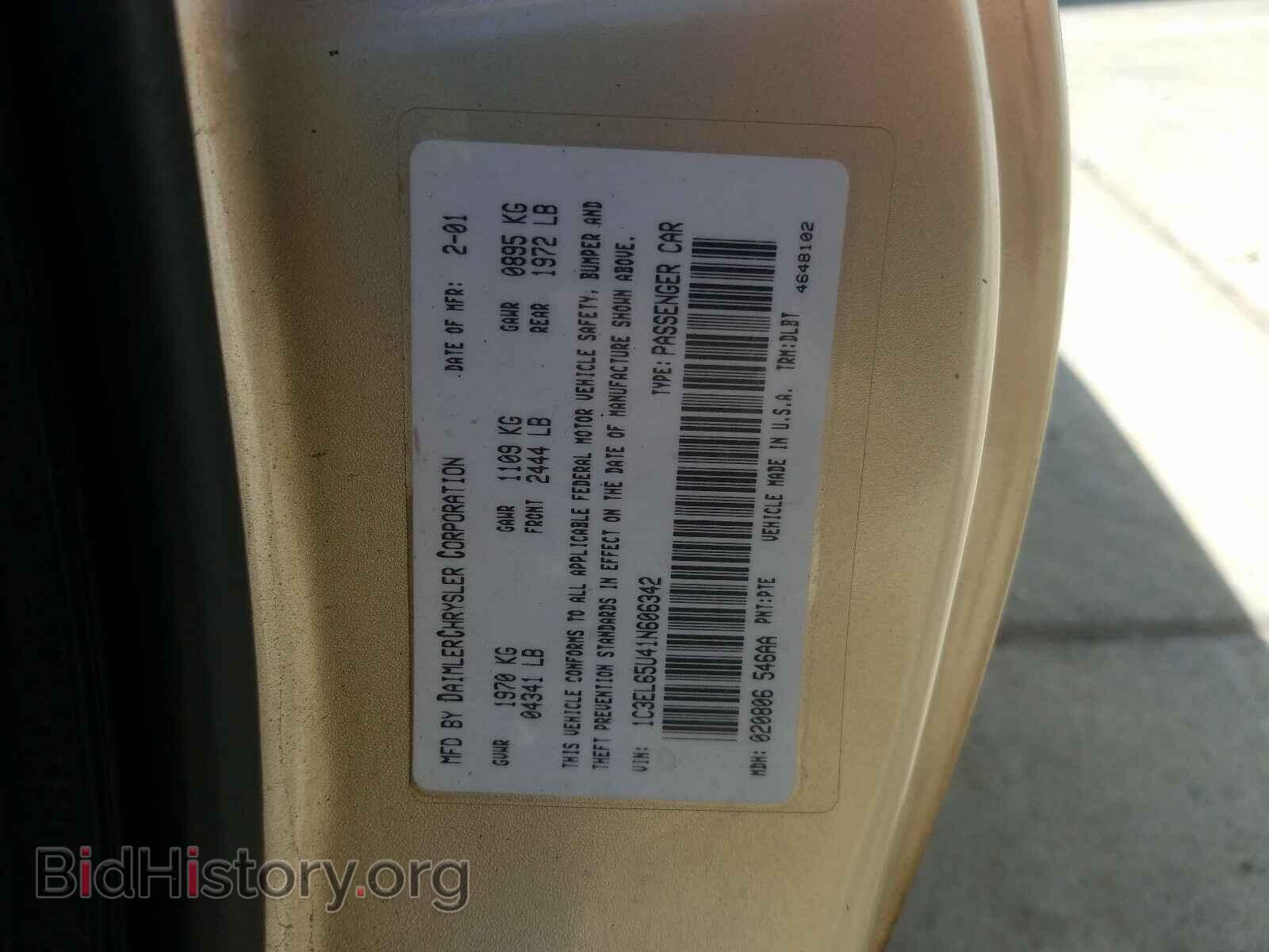 2001 CHRYSLER SEBRING - VIN: 1C3EL65U41N606342 - Photo 10