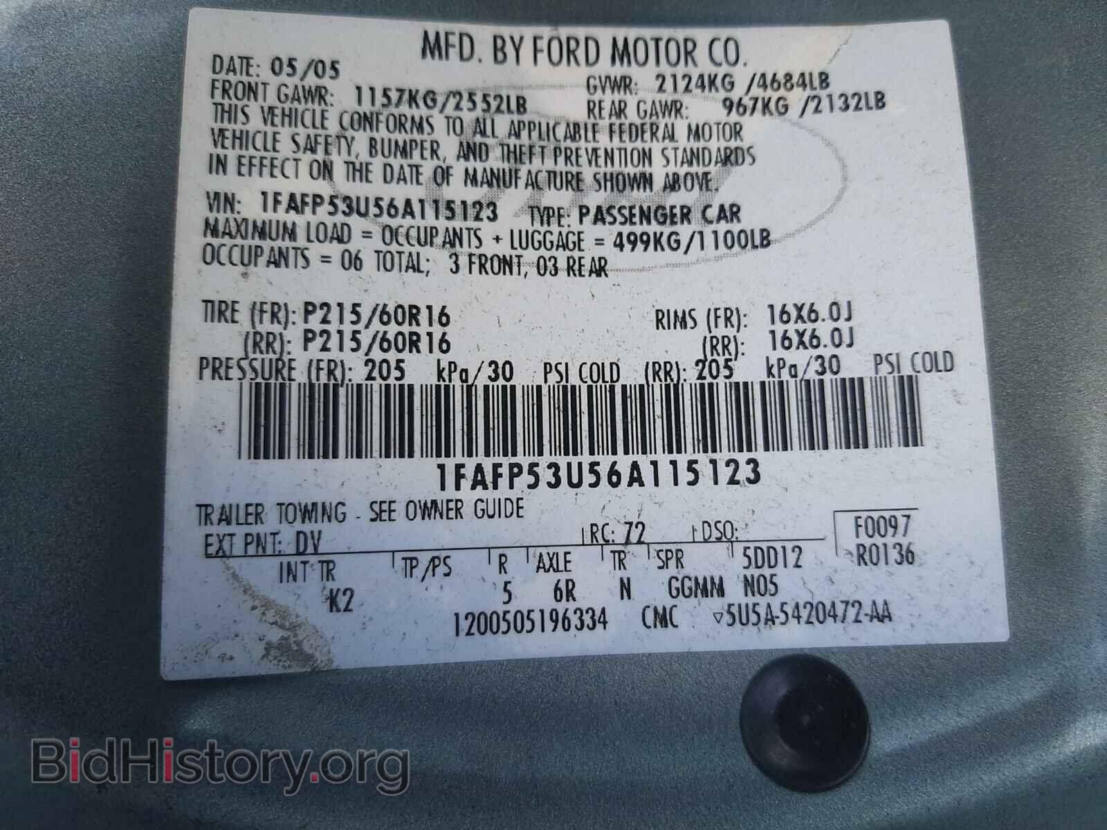 2006 FORD TAURUS - VIN: 1FAFP53U56A115123 - Фото 10