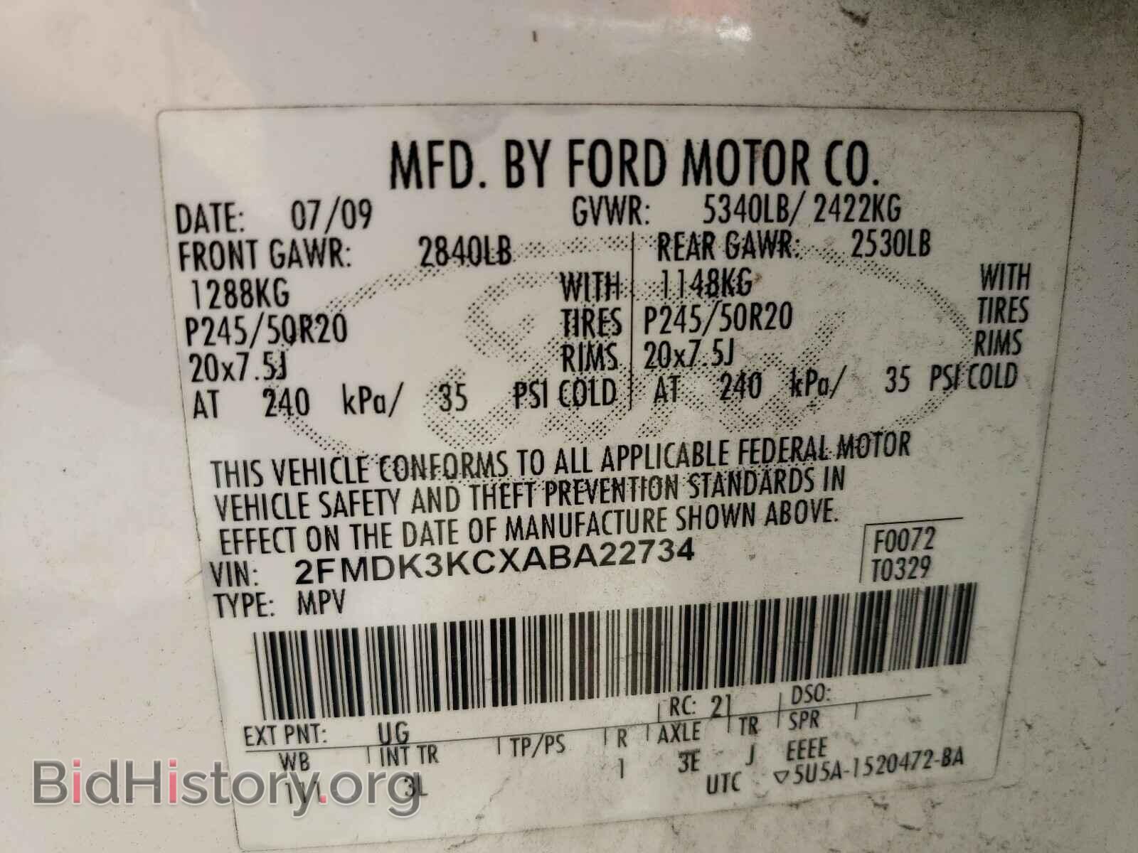 2010 FORD EDGE - VIN: 2FMDK3KCXABA22734 - Фото 10