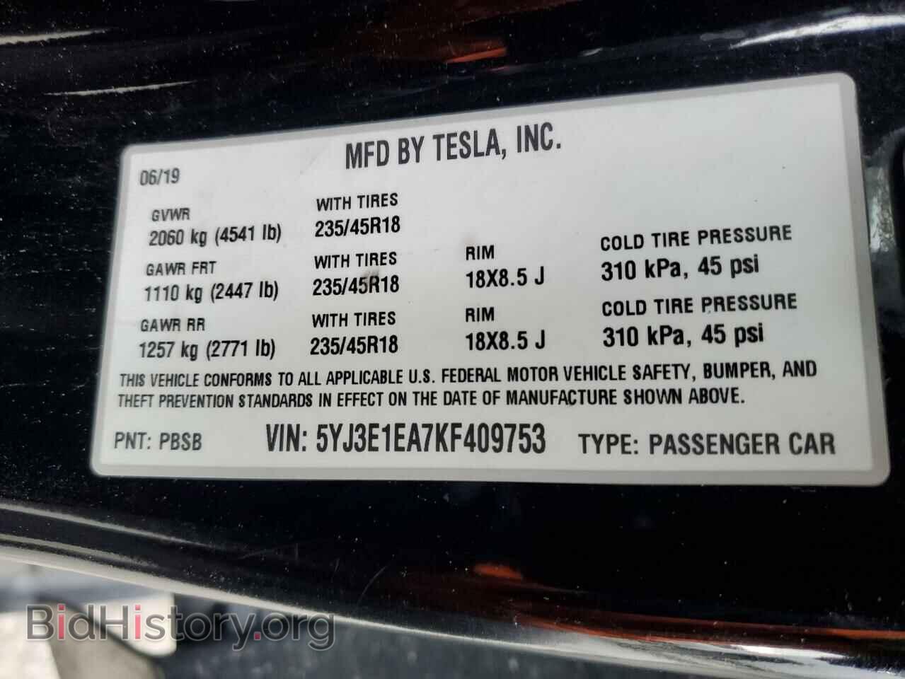 2019 TESLA MODEL 3 - VIN: 5YJ3E1EA7KF409753 - Фото 12