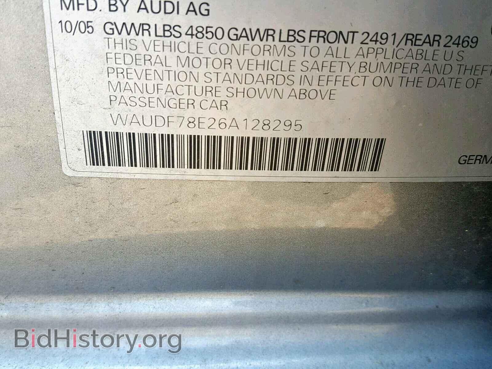 2006 AUDI A4 - VIN: WAUDF78E26A128295 - Фото 10