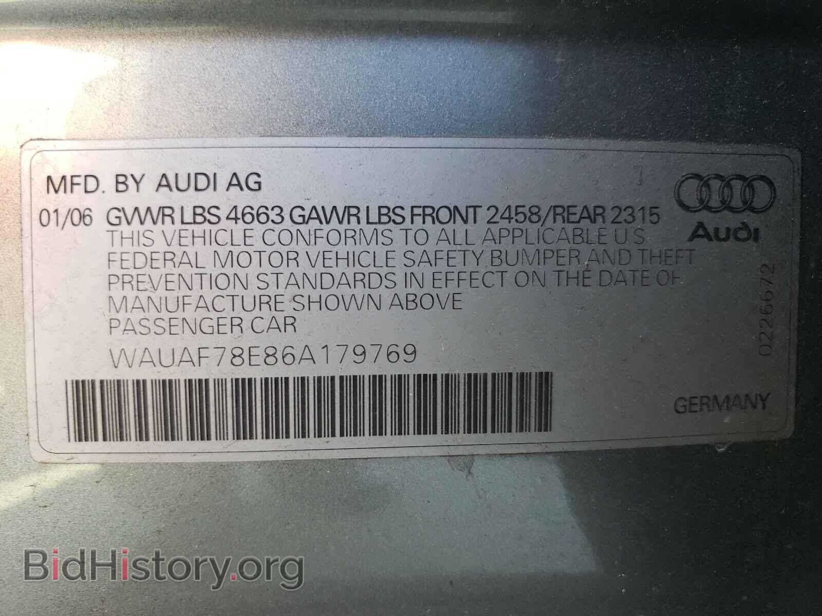 2006 AUDI A4 - VIN: WAUAF78E86A179769 - Фото 10