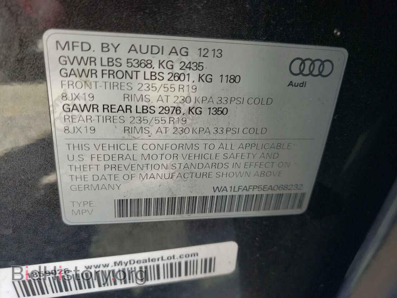 2014 AUDI Q5 - VIN: WA1LFAFP5EA068232 - Фото 10