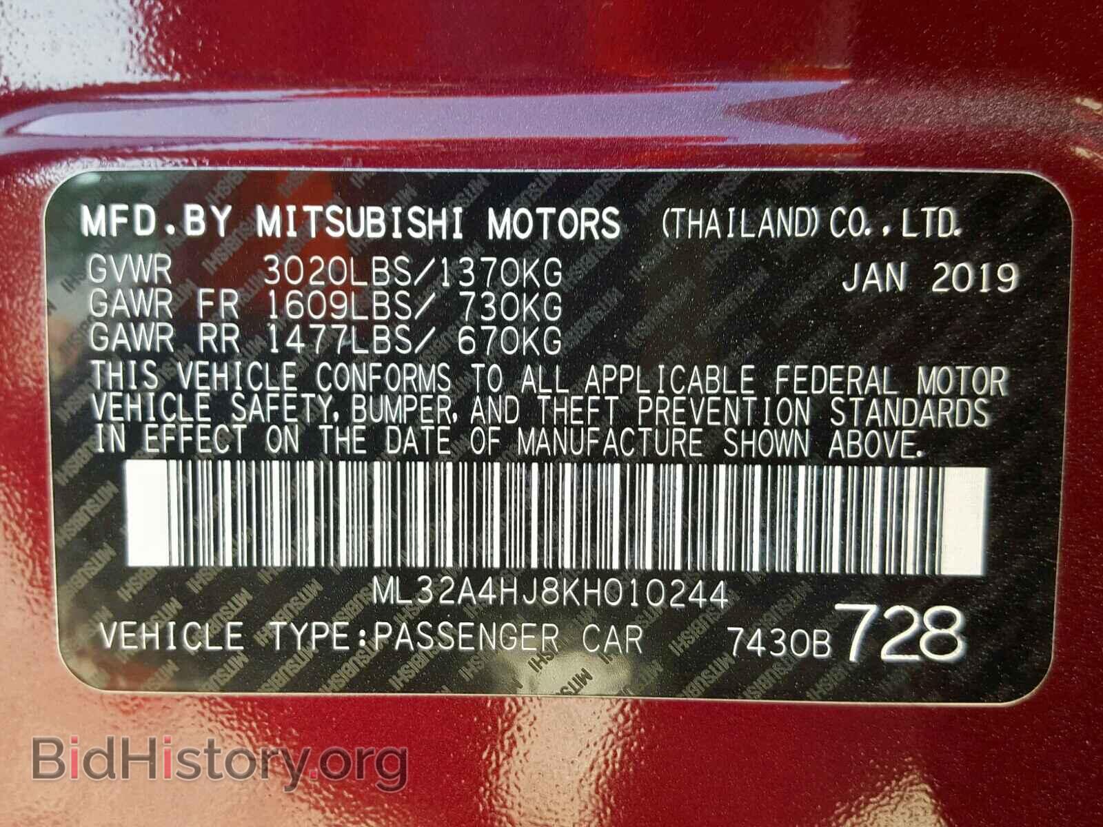 2019 MITSUBISHI MIRAGE - VIN: ML32A4HJ8KH010244 - Фото 10