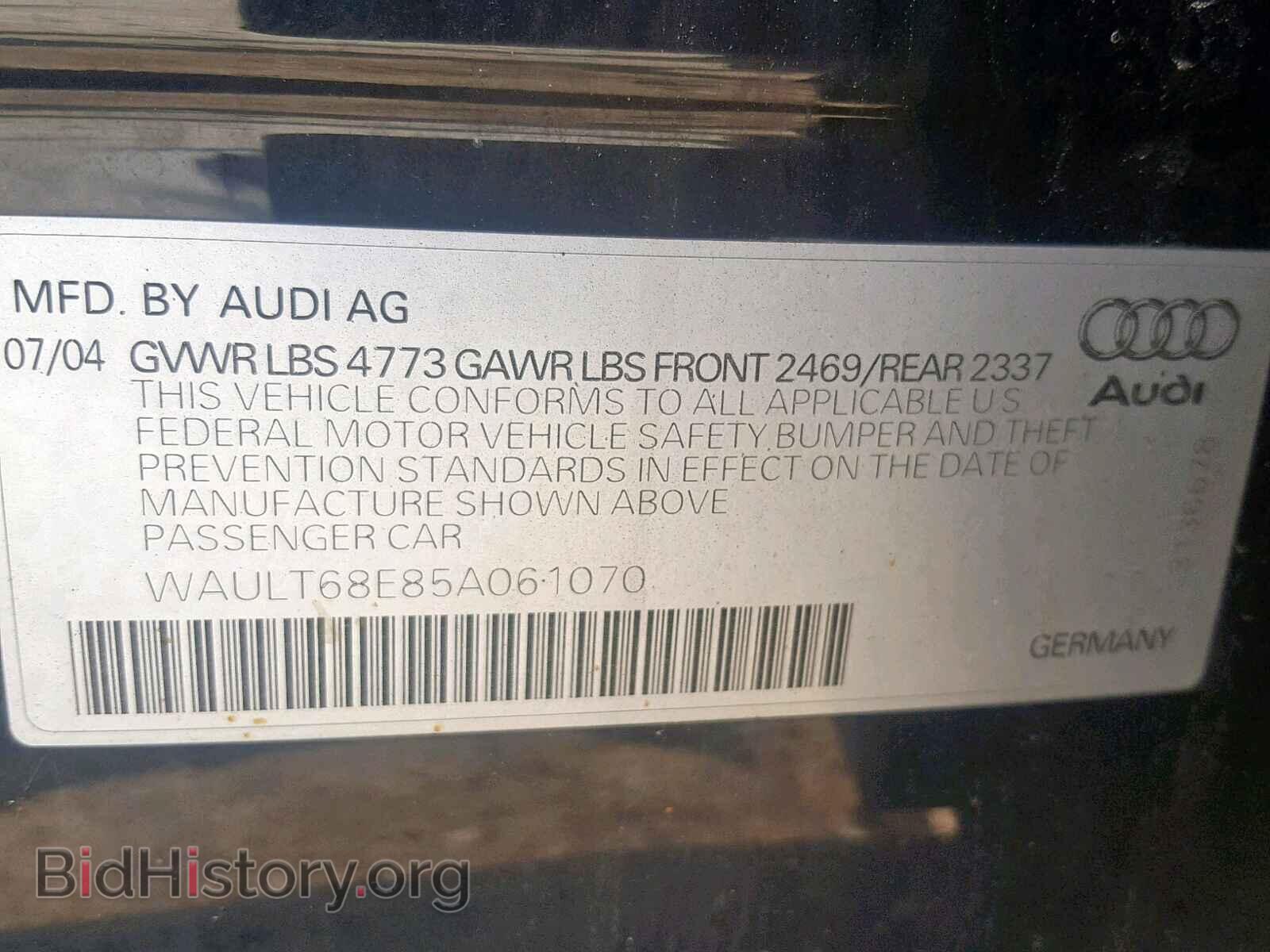 2005 AUDI A4 - VIN: WAULT68E85A061070 - Фото 10