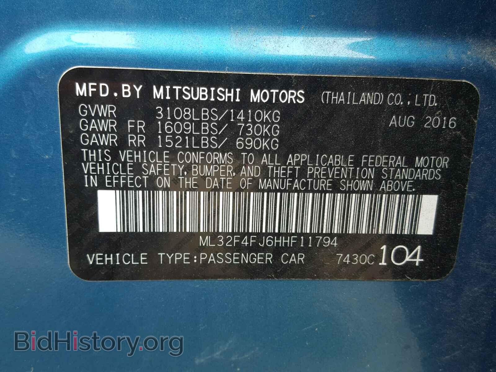 2017 MITSUBISHI MIRAGE - VIN: ML32F4FJ6HHF11794 - Фото 10