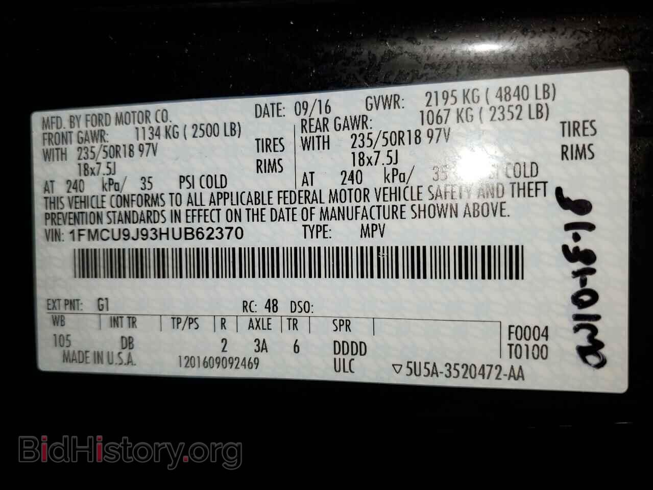 2017 FORD ESCAPE - VIN: 1FMCU9J93HUB62370 - Photo 12