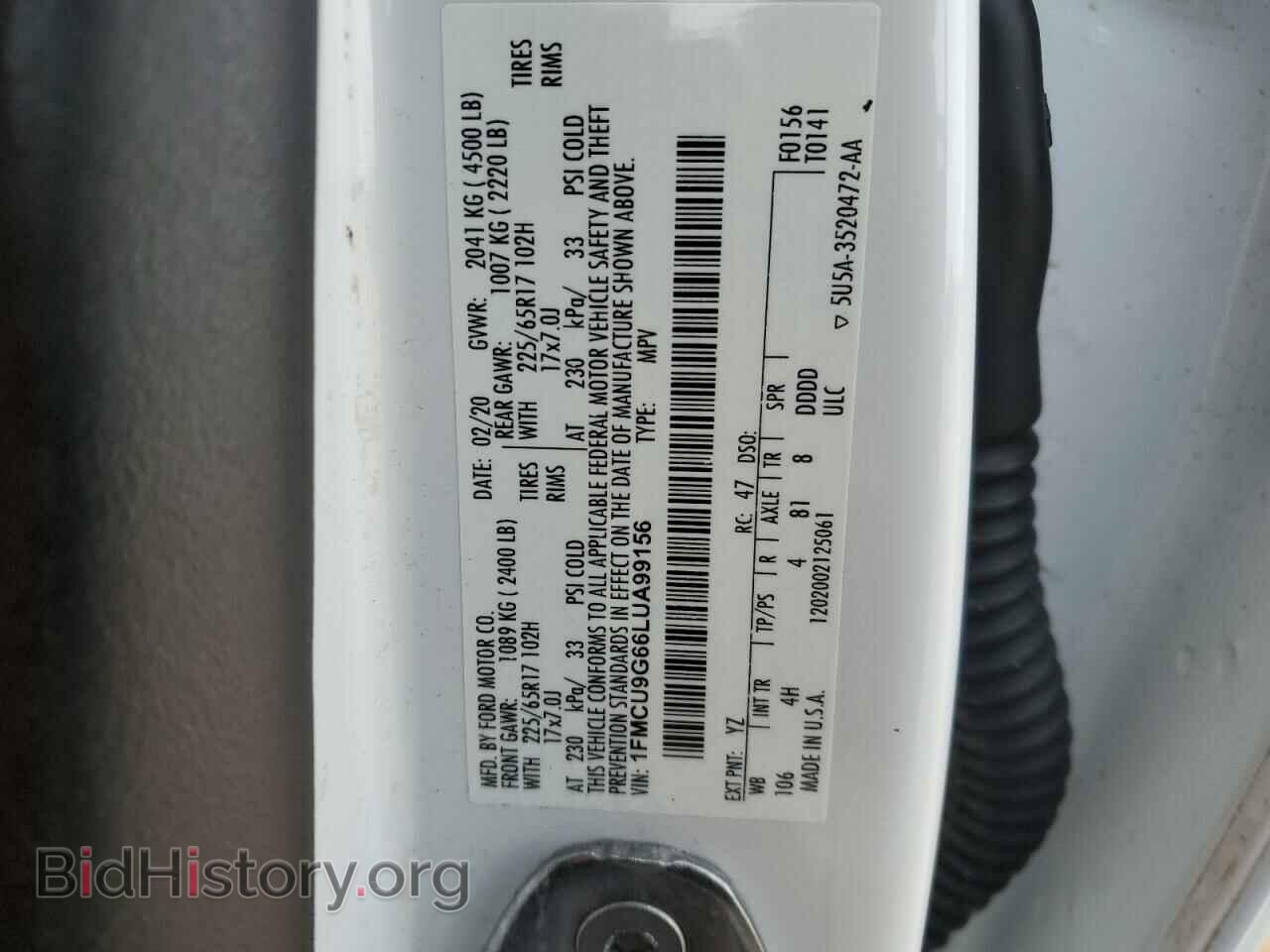 2020 FORD ESCAPE - VIN: 1FMCU9G66LUA99156 - Фото 12