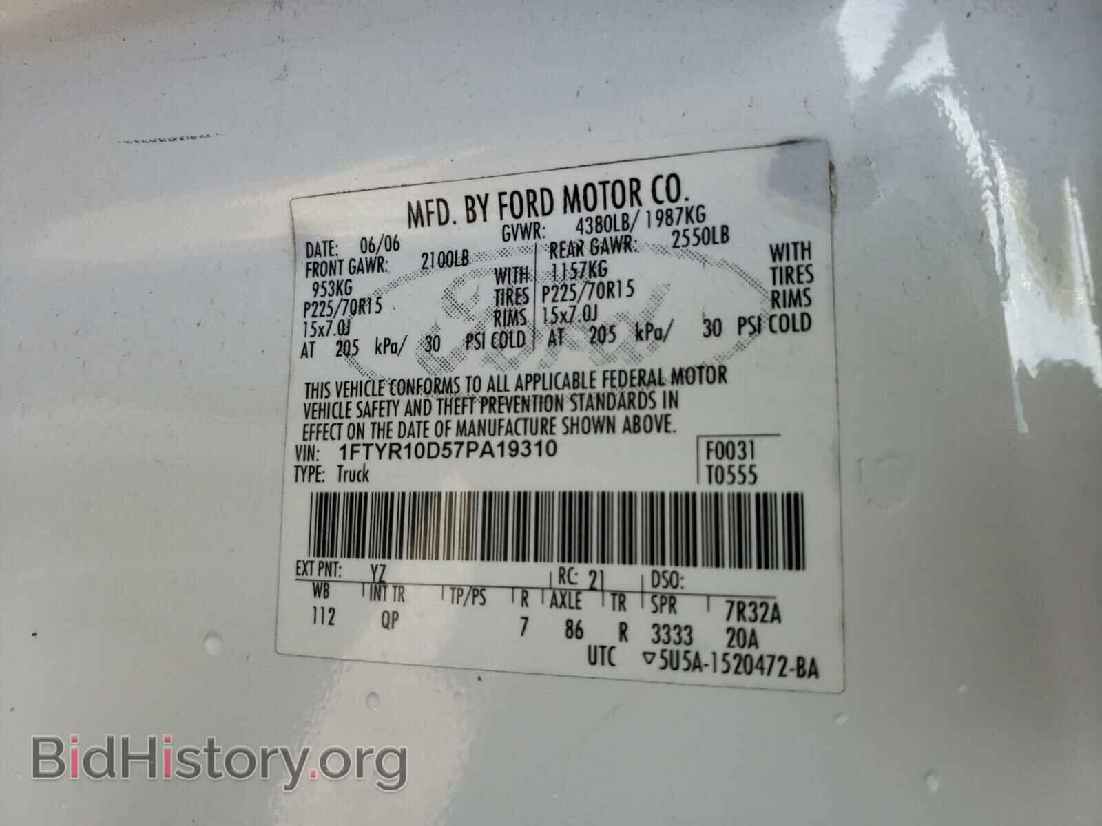 2007 FORD RANGER - VIN: 1FTYR10D57PA19310 - Фото 10