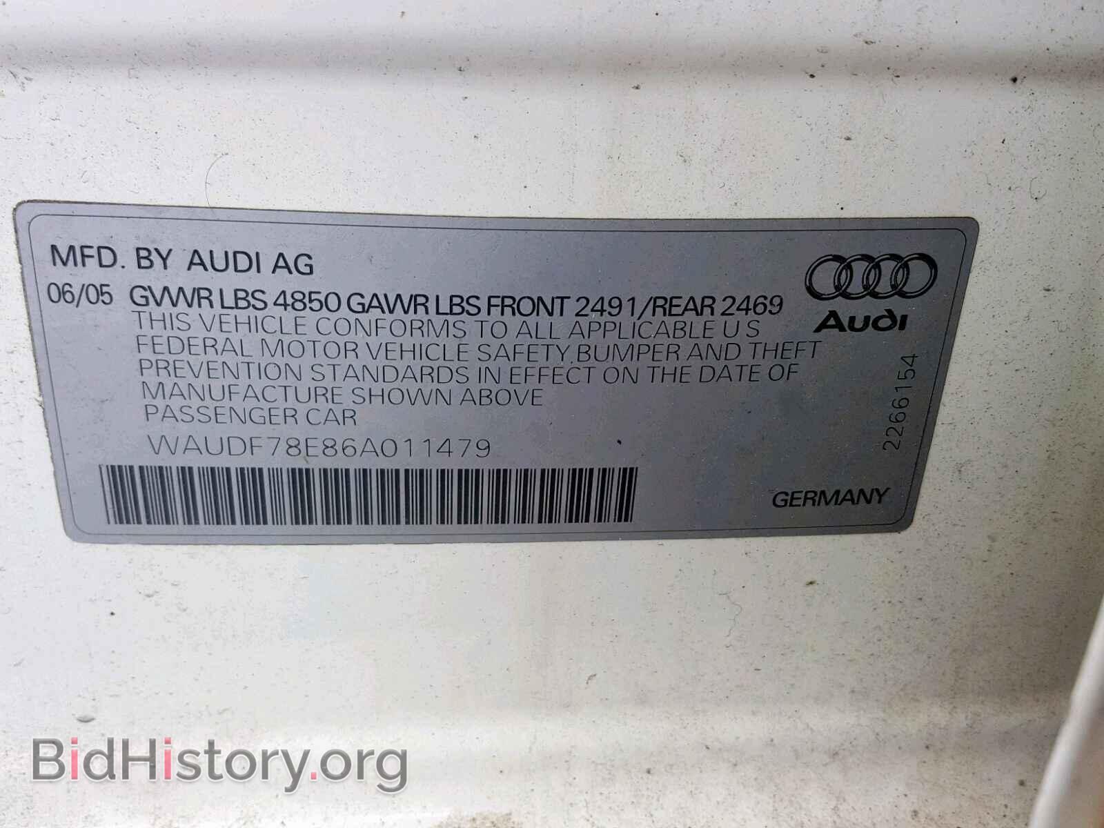 2006 AUDI A4 - VIN: WAUDF78E86A011479 - Фото 10