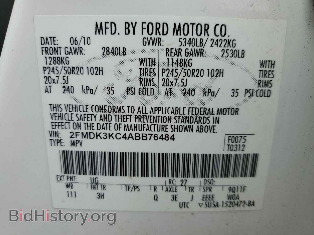 2010 FORD EDGE - VIN: 2FMDK3KC4ABB76484 - Фото 12