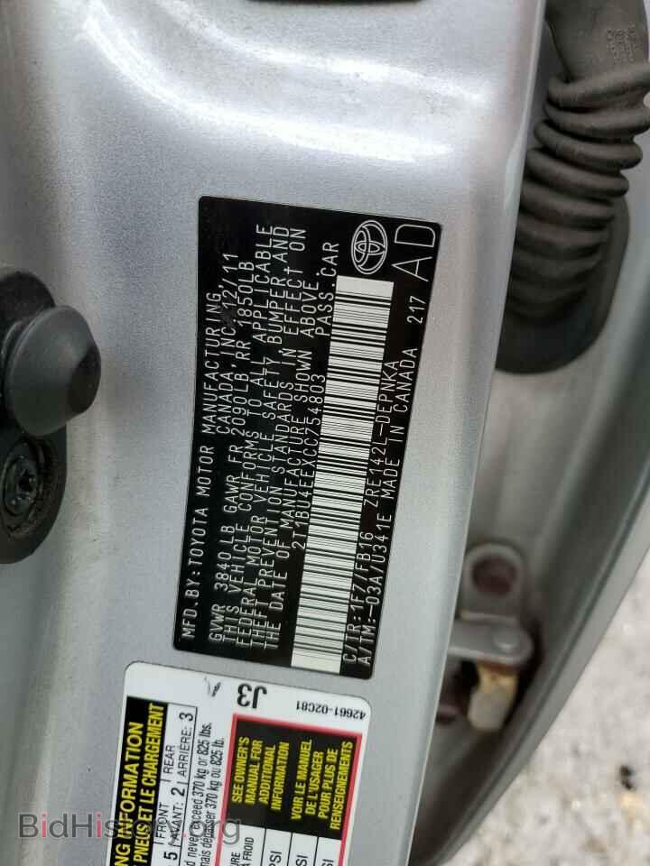 2012 TOYOTA COROLLA - VIN: 2T1BU4EEXCC754803 - Фото 12