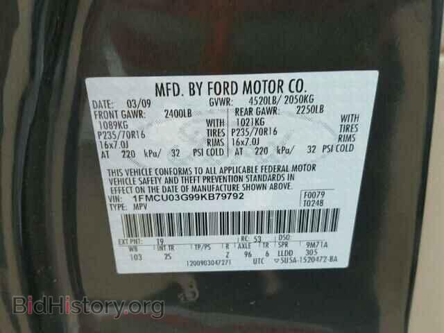 2009 FORD ESCAPE - VIN: 1FMCU03G99KB79792 - Фото 10