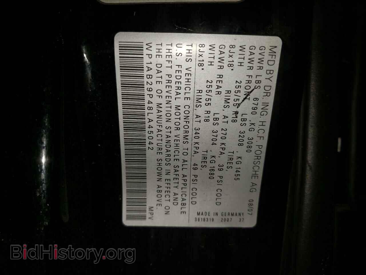 2008 PORSCHE CAYENNE - VIN: WP1AB29P48LA45042 - Фото 10