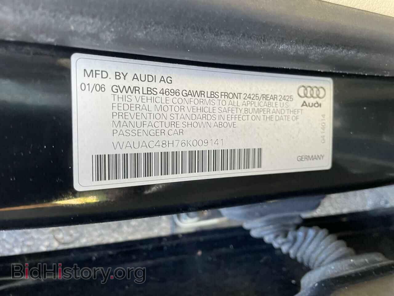 2006 AUDI A4 - VIN: WAUAC48H76K009141 - Фото 10