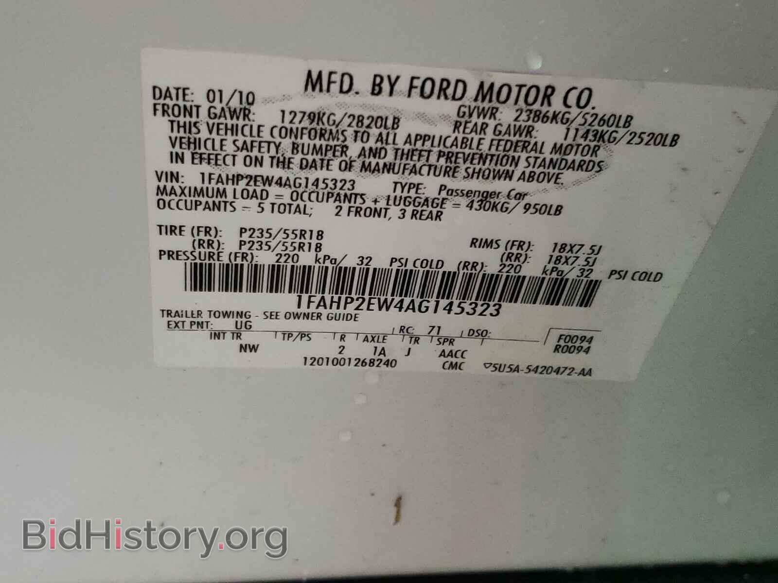 2010 FORD TAURUS - VIN: 1FAHP2EW4AG145323 - Фото 10