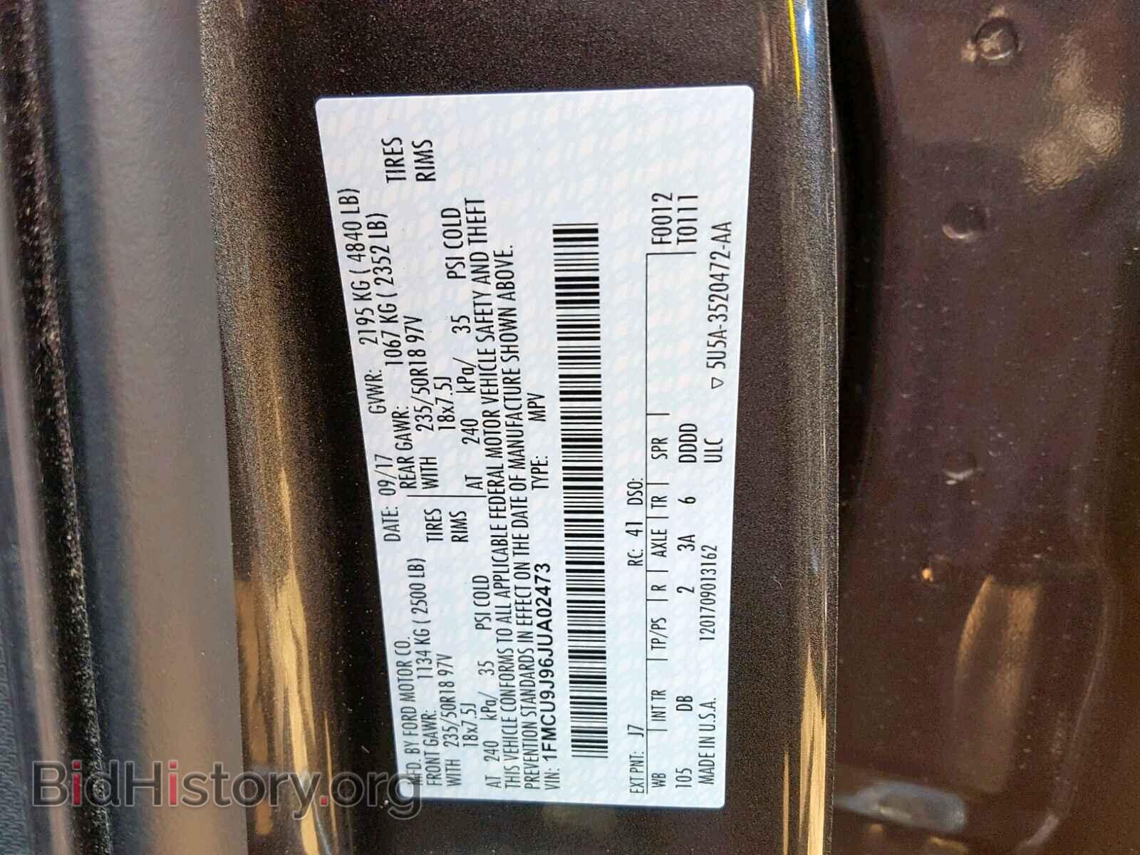 2018 FORD ESCAPE TIT - VIN: 1FMCU9J96JUA02473 - Фото 10