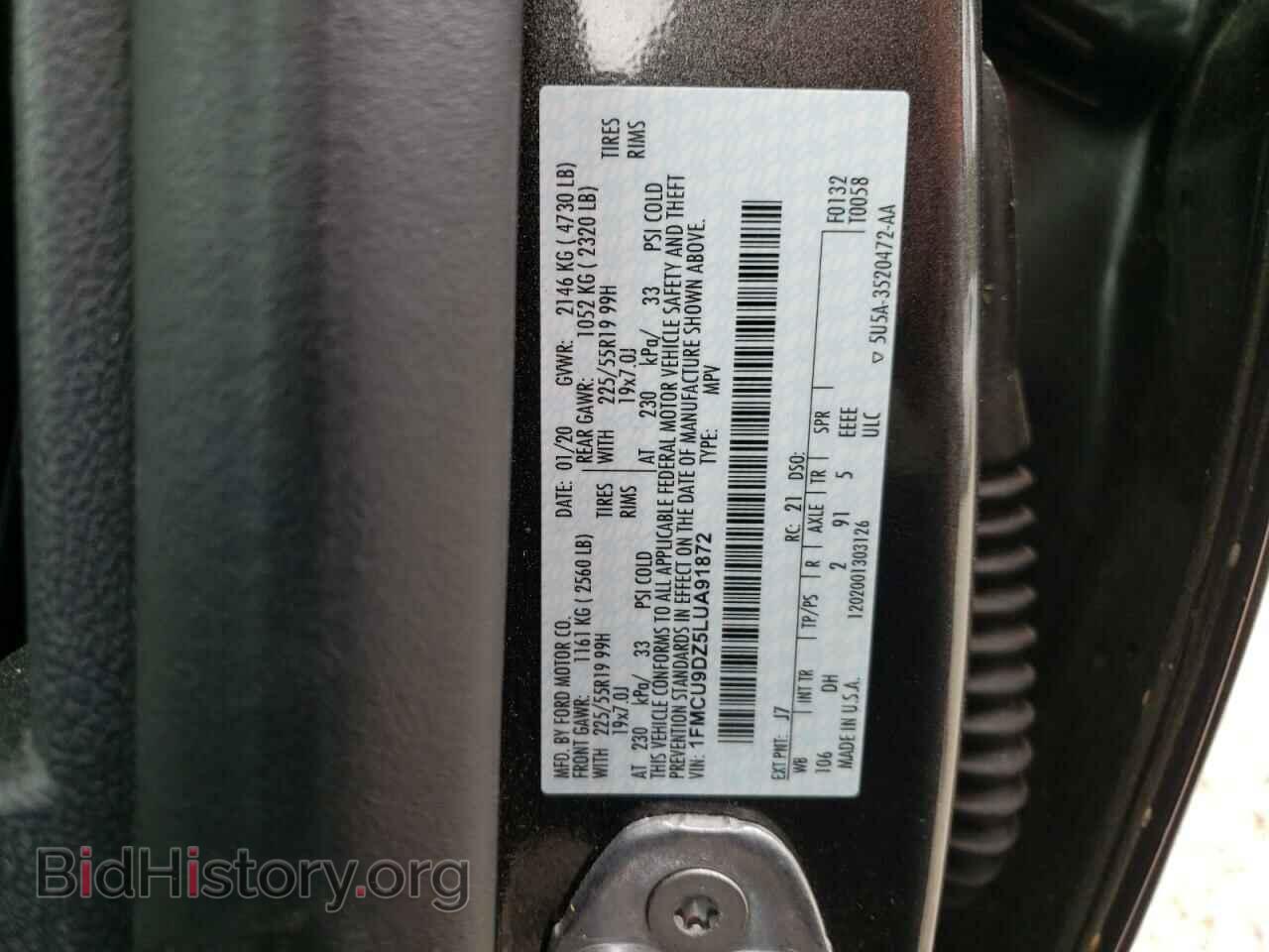 2020 FORD ESCAPE - VIN: 1FMCU9DZ5LUA91872 - Фото 10