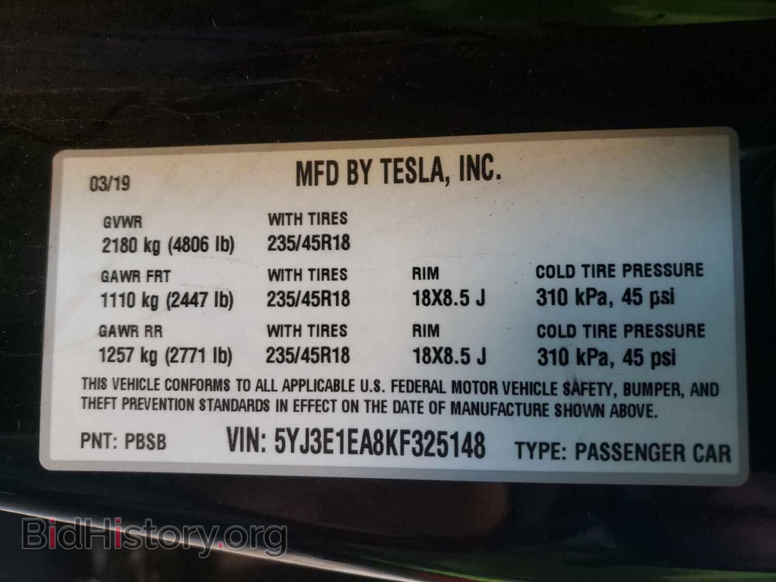 2019 TESLA MODEL 3 - VIN: 5YJ3E1EA8KF325148 - Photo 10