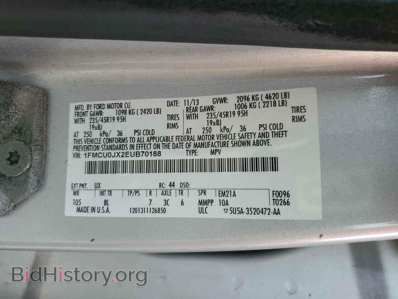 2014 FORD ESCAPE - VIN: 1FMCU0JX2EUB70188 - Фото 13