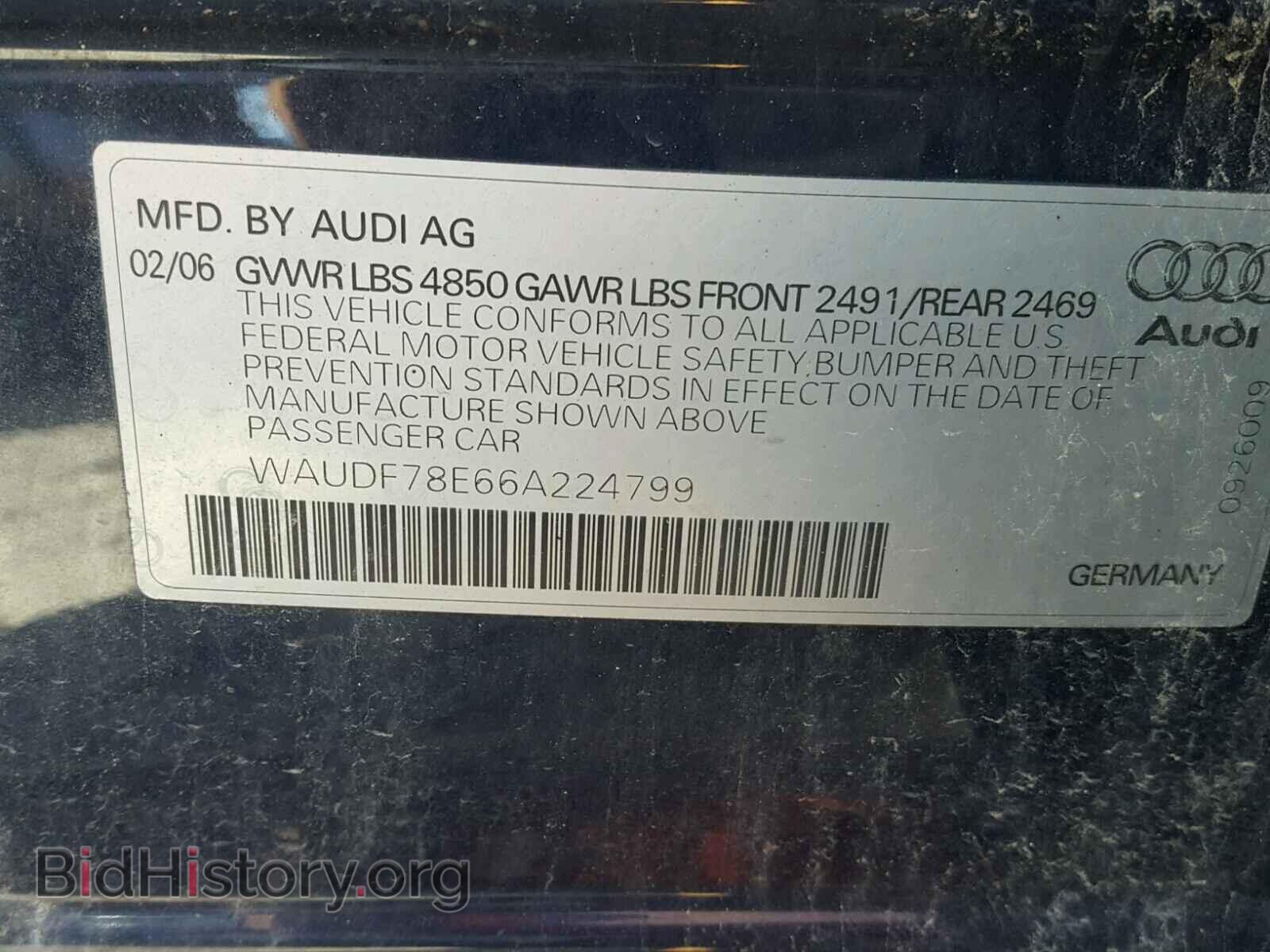 2006 AUDI A4 - VIN: WAUDF78E66A224799 - Фото 10