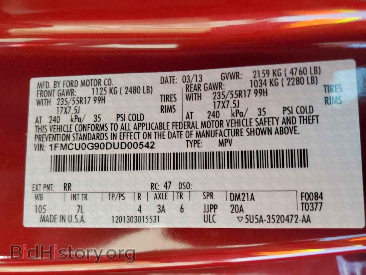 2013 FORD ESCAPE - VIN: 1FMCU0G90DUD00542 - Фото 12